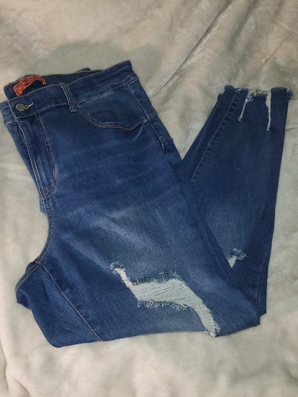 Wax Jean Medium Blue Distressed Ankle Skinny Jeans